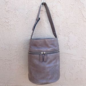 Alexander McQueen taupe leather zipper shoulder bucket bag purse handbag